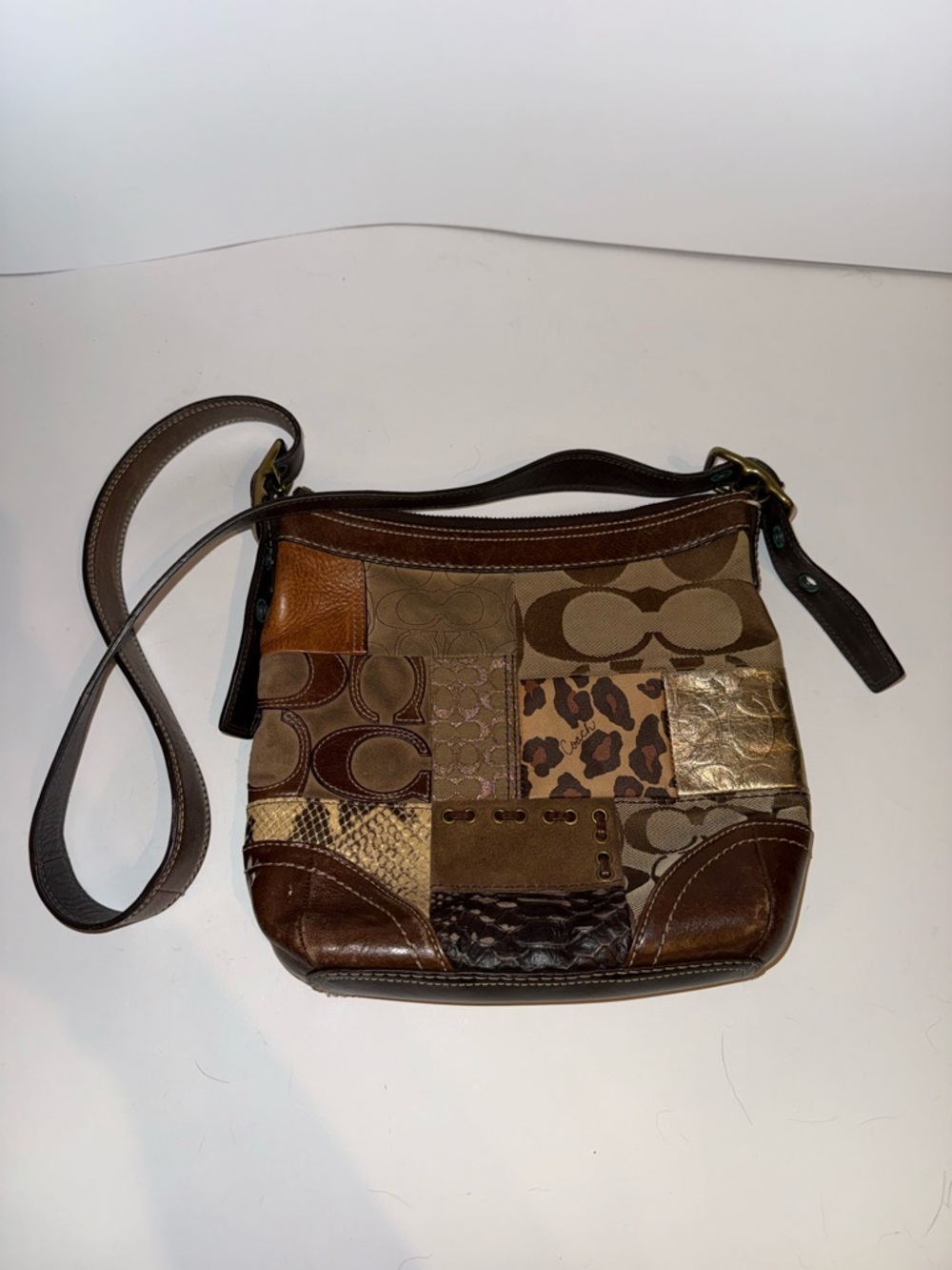 Coach Patchwork Leather and Signature Crossbody in Brown Tones